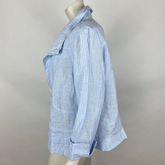 Two Wishes Linen Striped Jacket Women L Long Sleeve Lightweight Blazer NWT $115 - Picture 4 of 13